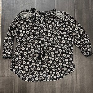 Black Floral Peasant Blouse - Women's Top